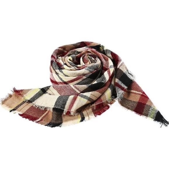 Women's Fall Winter Scarf Tassel Plaid Scarf Warm Soft Chunky Large Blanket - Picture 2 of 6